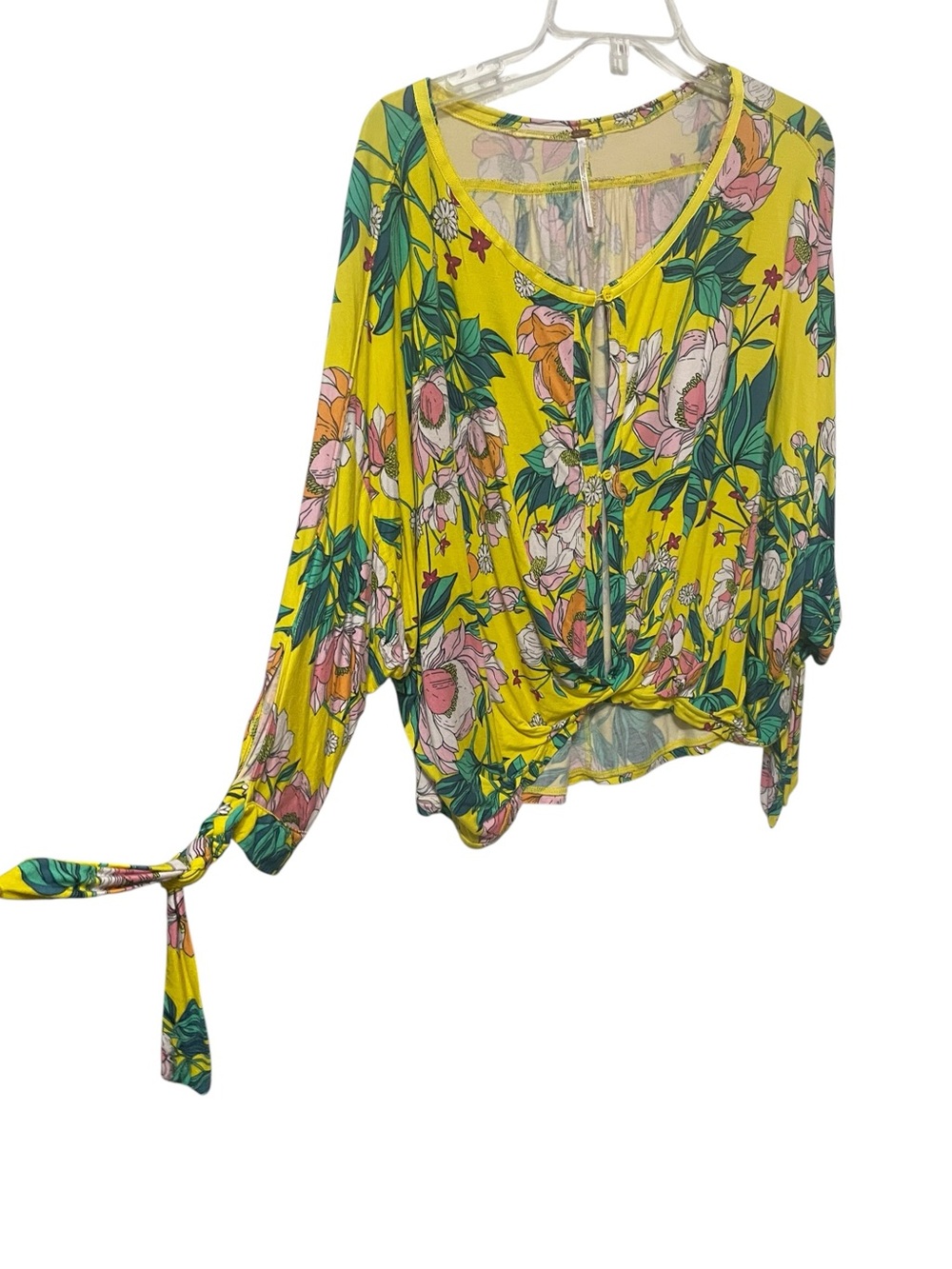 Free People Keepin' On Tee in lemon yellow tropical boho oversized drapey